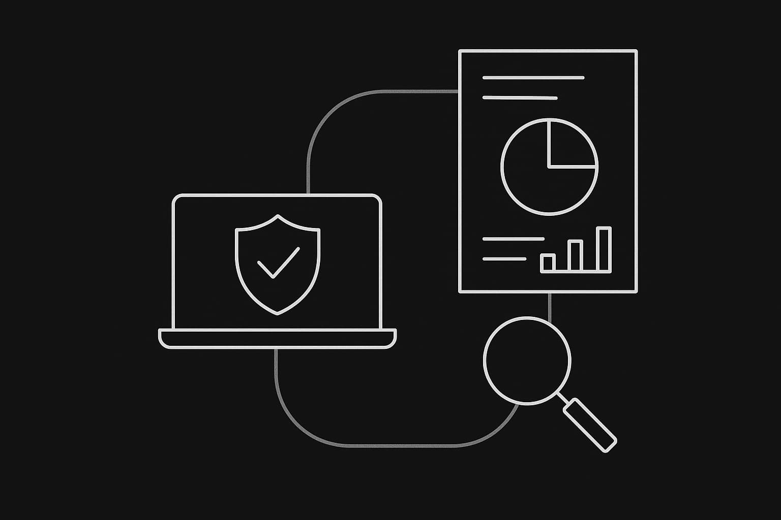 Black and white illustration of a baseline scan snapshot with report document.